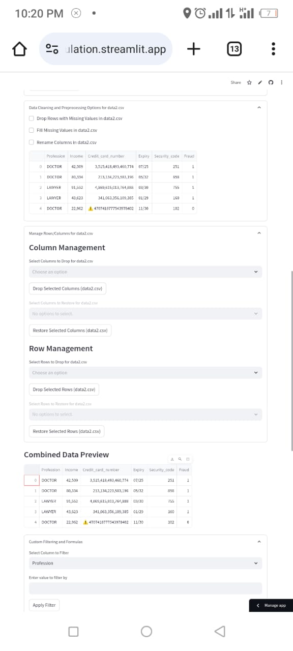Manage Columns/Rows and apply filters